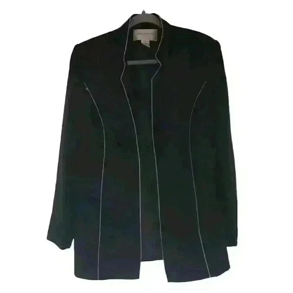 Vintage Black Blazer Jacket White Piping Details Open Front Sz 12 Jones NY - Picture 1 of 8